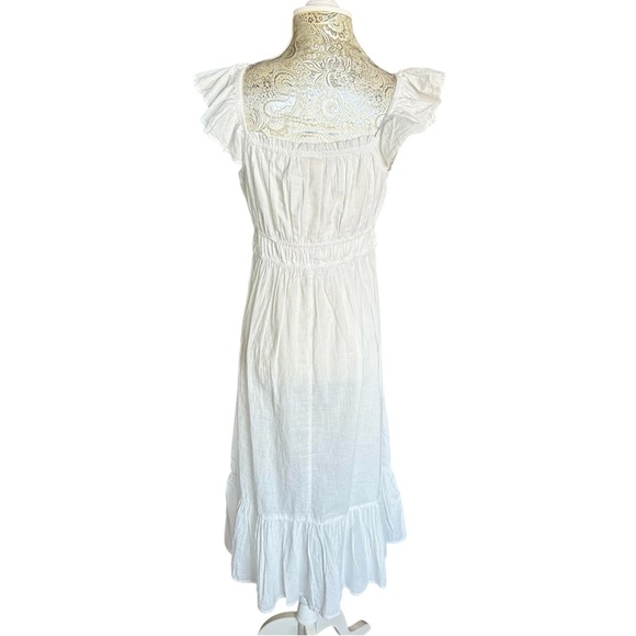White Midi Dress with Ruffle Sleeves Cottagecore Beach Bohemian Bridal Medium - Picture 4 of 4